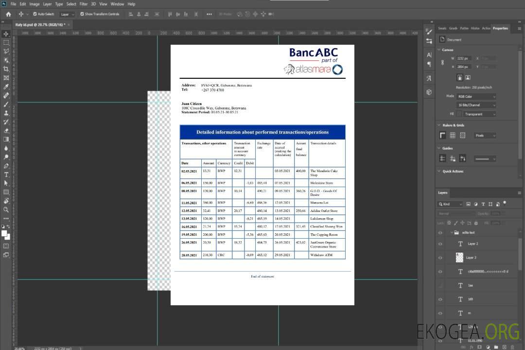 Relevé bancaire ABC de la Botswana Bank template Relevé bancaire ABC de la Botswana Bank template